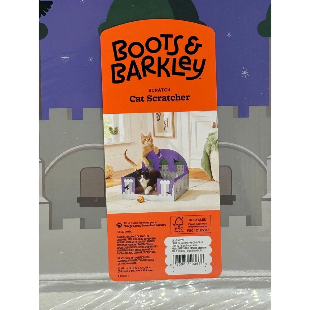 Boots & Barkley Castle Cardboard Cat Scratcher Purple Grey 15x15x12.5in